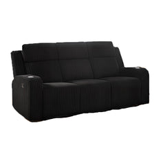 Recliner Sofa Couch 3-Seater, Manual Recliner Corduroy, Cup Holders, Flipped Middle Backrest, Wireless Charging Phone,USB Charging Port, Reclining Couch for Living Room Black
