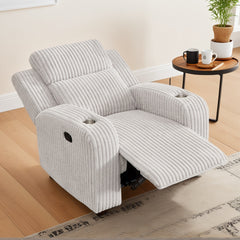 Recliner Sofa Couch 1-Seater, Manual Recliner Corduroy, Cup Holders, Reclining Couch for Living Room Grey