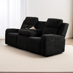 Recliner Sofa Set 1+2+3 Seat, Manual Recliner Corduroy, Flipped Middle Backrest, Music Speaker, USB Charging Port, Wireless Charging Phone, Cup Holders, Reclining Couch for Living Room Black
