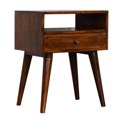 Modern Chestnut Solid Wood Bedside, 1-Drawer, 1 Open Slot, Nordic Legs