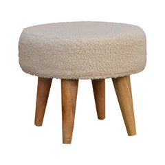 Solid wood Boucle Petite Footstool, Nordic Legs, Upholstered, Beige and Light Brown