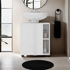 Storage Cabinet 24.4" H, 1 Door, 4 Shelves, 2 Legs, White - Bathroom