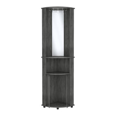 Nashville Corner Bar Cabinet Unit with Wine Glass Rack and Lower Cabinet, Smokey Oak