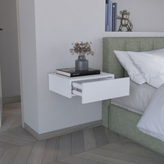 Floating Nightstand 5"H, Modern Wall-Mounted Bedside Shelf with Drawer, White