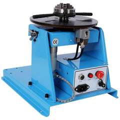 10KG/22LBS Rotary Welding Positioner, 110V, 20W Portable Welder Positioning Machine, 0-90° Welding Positioning Turntable Table , with 3-Jaw Lathe Chuck,Blue Color