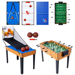 5-in-1 Multi-Game Table - Billiards, Push Hockey, Foosball, Ping Pong, and Basketball brown /blue