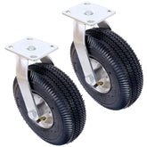 10IN CASTER pneumatic tire(2PCS SWIVEL), Caster Wheel, Swivel Plate, Steel Hub with Ball Bearings, 5/8-Inch Bore Centered Axle -black