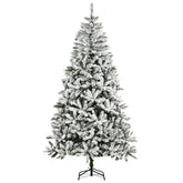 HOMCOM 7.5' Tall Unlit Snow Flocked Pine Artificial Christmas Tree with Realistic Branches, Green