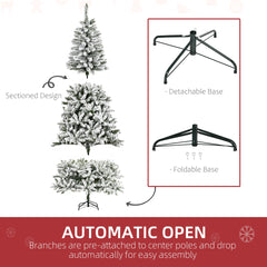 HOMCOM 7.5' Tall Unlit Snow Flocked Pine Artificial Christmas Tree with Realistic Branches, Green