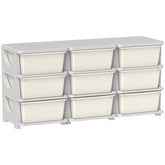 Qaba 3 Tier Kids Storage Unit, 9 Drawer Chest Toy Organizer Plastic Bins for Kids Bedroom Nursery Kindergarten Living Room for Boys Girls Toddlers, Cream White