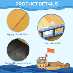 Outsunny Wooden Kids Pirate Sandbox, Outdoor Sandboat with Bench Seats, Storage, Non-Woven Fabric Cloth for Backyard, Lawn