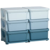 Qaba 3 Tier Kids Storage Unit, 6 Drawer Chest Toy Organizer Plastic Bins for Kids Bedroom Nursery Kindergarten Living Room for Boys Girls Toddlers, Blue