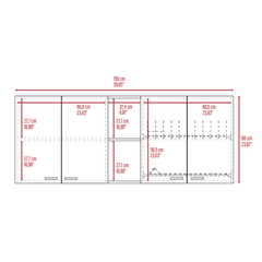 Wall Cabinet 24" H, Four Doors, Two Open Storage Shelves, Two Internal Shelves, Internal Dish and Glass Organizer, Black