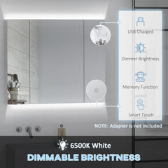 kleankin LED Medicine Cabinet, 35.5 x 29.5" Wall-Mounted Bathroom Vanity Mirror Organizer with Dimmer Touch Switch, Three Doors, and USB Charged, White