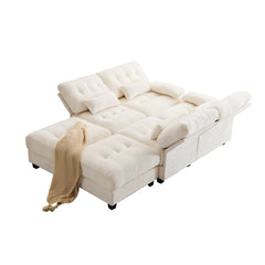 119" 4-Seater Sofa with 2 Ottomans - 4-Position Adjustable Backrest, 350lb/Seat, Soft Chenille Fabric, 4 Throw Pillows, Easy Assembly