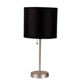 19" Tall Metal Table Lamp with Silver finish, Black Shade
