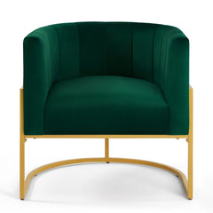 Upholstered Velvet Accent Chair with Golden Metal Stand,Mid-Century Living Room Leisure Chair with Curve Backrest -Jade( Emerald)