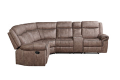 Dollum Two Tone Chocolate Nubuck Manual Recliner Sectional Sofa w/USB Port & Cupholder Console
