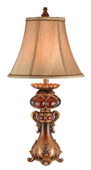31" Tall Polyresin Table Lamp with Red and Brown finish, Linen Shade