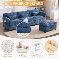 UNITED WE WIN 112" Oversized Sectional Sofa Cloud Couch for Living Room, Modern Chenille L Shaped Couch, Comfy Boucle Modular Sofa Sleeper with Movable Storage Ottoman, Phone Holder, USB Charging Port