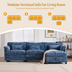 UNITED WE WIN 112" Oversized Sectional Sofa Cloud Couch for Living Room, Modern Chenille L Shaped Couch, Comfy Boucle Modular Sofa Sleeper with Movable Storage Ottoman, Phone Holder, USB Charging Port