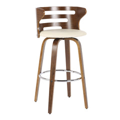 Cosini Mid-Century Modern Barstool with Swivel in Walnut and Cream Faux Leather by LumiSource - Set of 2