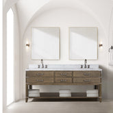 Grey Oak Double Bath Vanity 80 in. W x 22 in. D, Carrara Marble Top, and 36 in. Mirrors