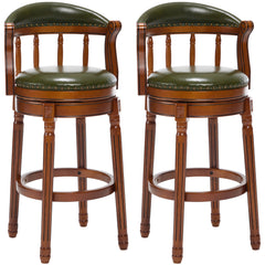 Cow top Leather Wooden Bar Stools, 360 Degree Swivel Bar Chair with Backs,Bar height Couner Height Barstools for Home Kitchen Dining Room and Bar Room(green 1pc)