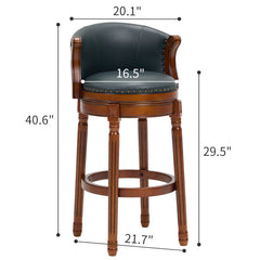 Cow top Leather Wooden Bar Stools, 360 Degree Swivel Bar Chair with Backs,Bar height Couner Height Barstools for Home Kitchen Dining Room and Bar Room (dark blue 1pc)