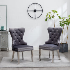 Montura Contemporary Tufted Velvet Chair with Nailhead Trim, Set of 2, Gray
