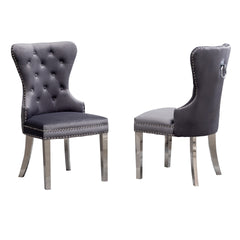 Montura Contemporary Tufted Velvet Chair with Nailhead Trim, Set of 2, Gray