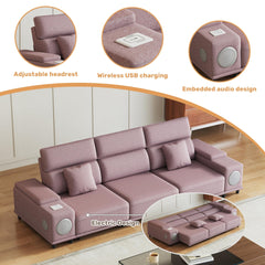3-Seater Power Recliner Sofa with Remote Control, Bluetooth Speakers & Wireless Charging, Electric Reclining Sectional Couch with 2 Storage Boxes, USB Ports, for Living Room
