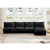 Slipcovered Modular Armless 4 Seater Sectional Sofa with Removable Ottoman, Extra Deep Sectional Couch for Living Room, Cloud Like Comfy Sofa Couch, Black Chenille Fabric