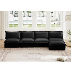 Slipcovered Modular Armless 4 Seater Sectional Sofa with Removable Ottoman, Extra Deep Sectional Couch for Living Room, Cloud Like Comfy Sofa Couch, Black Chenille Fabric