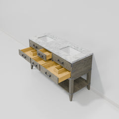 Grey Oak Double Bath Vanity 60 in. W x 22 in. D, with Carrara Marble Top