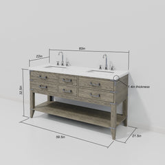 Grey Oak Double Bath Vanity 60 in. W x 22 in. D
