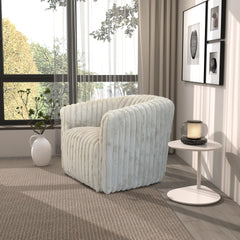 Elegant Style Mira Mid-Century Modern Velvet Swivel Chair with Channel Tufting in Light Grey Fabric 29.53" H x 33.86" W x 34.25" D for Living Room for Apartment, Loft, and Office