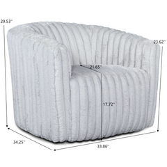 Elegant Style Mira Mid-Century Modern Velvet Swivel Chair with Channel Tufting in Light Grey Fabric 29.53" H x 33.86" W x 34.25" D for Living Room for Apartment, Loft, and Office