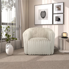Elegant Style Mira Mid-Century Modern Velvet Swivel Chair with Channel Tufting in Light Grey Fabric 29.53" H x 33.86" W x 34.25" D for Living Room for Apartment, Loft, and Office