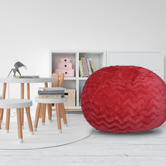 Faux Fur Bean Bag Chair, Red-4ft Cozy and Stretchable Fabric Lounger for Children and Adults with Easy-Clean Cover, Comfortable Faux Fur Seating for Bedrooms, Filled with Shredded and Memory Foam.