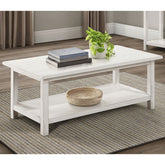 Castleton Distressed White Wood Coffee Table with Shelf