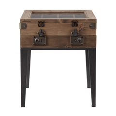 Rustic Oak and Matte Grey Accent Table with Tapered Leg