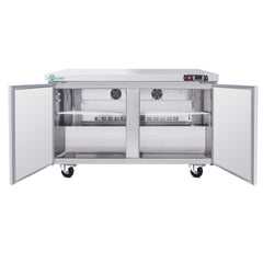 60" Commercial Double Door Worktop Refrigerator, 17 Cu.ft Stainless Steel Prep Table Fridge, R290 Heavy-Duty Undercounter Cooler