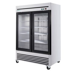 49" Cu Ft Two Glass Door Commercial Reach-In Display Refrigerator, Upright Merchandiser Cooler 33–40°F, Stainless Steel, R290, ETL DOE