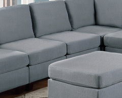 Modular Sectional 9pc Set Living Room Furniture Corner Sectional Couch Grey Linen Like Fabric 3x Corner Wedge 4x Armless Chairs and 2x Ottomans