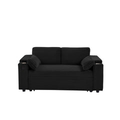 Black Loveseat Sleeper Sofa with Storage Armrest ,USB Port