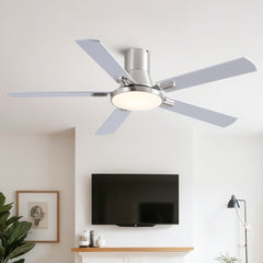 52 inch Mordern Brushed Nickel Flush Mount Ceiling Fan with Light and Remote Control