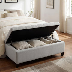 Upholstered Storage Ottoman Bench, Entryway Bench, End of Bed Bench, Ottoman Foot Rest for Bedroom, Light Grey, 300lbs