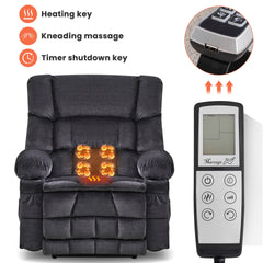 Dual Motor Large Power Lift Recliner Chair for Elderly, Lay Flat Lift Chair with knead the waist and heat, Big Lift Recliner for Tall People, Cup Holders,GREY