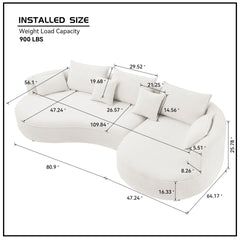 Curved Sofa with Ingenious Shape White(Same Sku:W876S00130)